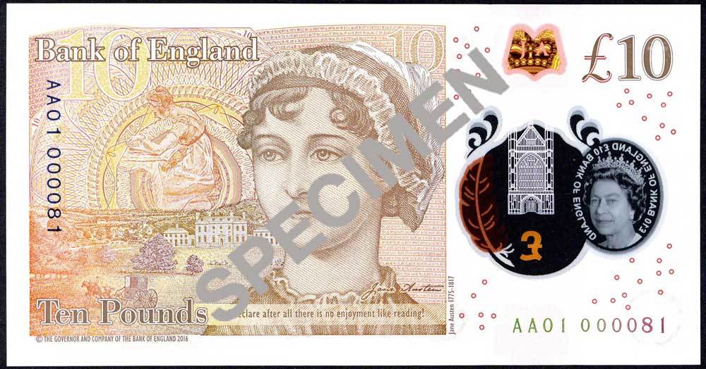 Bank of England, Victoria Cleland, £10 on polymer, ND (14 September 2017), serial number AA01 00008