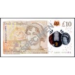 Bank of England, Victoria Cleland, £10 on polymer, ND (14 September 2017), serial number AA01 00008