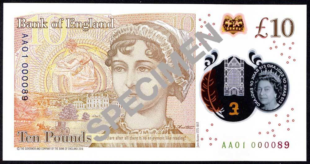 Bank of England, Victoria Cleland, £10 on polymer, ND (14 September 2017), serial number AA01 00008