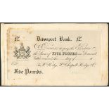 Devonport Bank (Wm Hodge, Wm Chapell Hodge & Co.), proof £5 on card, 18- (1855-1889), (Outing 684d