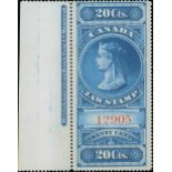 Canada Law Stamps 1876 'Young Queen Victoria' 20c. blue, perf. 12,