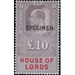 Great Britain House of Lords 1902 £10 lilac and Scarlet, overprinted specimen, fresh large part ori