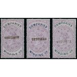 Great Britain Companies Winding Up 1891 1d. to £5 set of twelve, overprinted "specimen" Type 9, fre