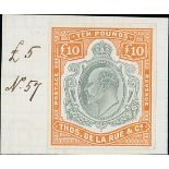 King Edward VII Imperium Colour Trials Third Universal Colour Scheme, 31 January 1908 De La Rue £10