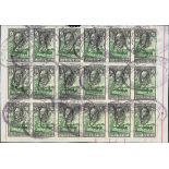 Bechuanaland Revenue 1932 £1 deep green and slate-black, block of eighteen (6x3) fine used on piece