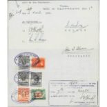 Basutoland Revenue 1946 (7 March) Deed of Sale piece bearing 1933 £1 black (3), 1945 Series 25 £5 b
