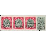 Bechuanaland Revenue 1919 piece bearing 1918 £5 on 1/- green and black and 1932 KGV £1 green and re