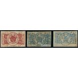 Great Britain Glove Duty 1785 1d. red, and two examples of 1/4d. blue, from plate 1 and 2