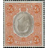 Transvaal Revenue 1902 2/6d. orange and black, variety centre inverted, trivial vertical gum wrinkl