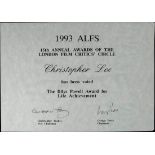 15th Annual Awards of the London Film Critics' Circle, 1993 certificate in the name of 'Christophe