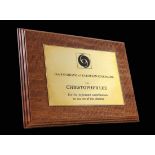 14th Panorama of European Cinema, Berlin, 2001 varnished wooden plaque with inscribed metal prese