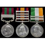 Three: Private J. Watson, Highland Light Infantry India General Service 1895-1902, 1 clasp, Pu...