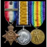 Three: Gunner W. J. Rapsey, Royal Field Artillery 1914 Star, with copy slide-on clasp (1699 Gn...