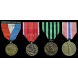 France (4), Franco-Prussian War Medal; Verdun Medal (2); Civilian Departure Medal 1914-18, bron...