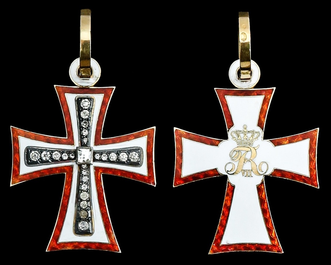 A most attractive Badge of the Danish Order of the Dannebrog enhanced with stones Denmark, Kin...