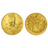 Qajar Dynasty, Nasir al-Din Shah (1848-96), gold Toman, 2.88g, Tehran, AH1311, bust of Shah thr...