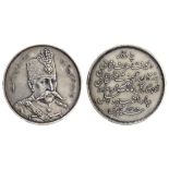 Qajar Dynasty, Muzaffar al-Din Shah (1896-1907), silver medallic 5-Kran, AH1318, celebrating t...