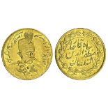 Qajar Dynasty, Muzaffar al-Din Shah (1896-1907), gold Toman, 2.90g, Tehran, AH1317, the last d...