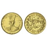 Qajar Dynasty, Nasir al-Din Shah (1848-96), gold 2-Toman, 5.70g, Tehran, AH1299, bust of Shah t...