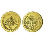 Qajar Dynasty, Nasir al-Din Shah (1848-96), gold 2-Toman, 6.91g, Mashhad, AH1281, name of Shah...