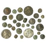 Lot of Parthian Bronze Coinage. Largely small size. Various rulers and types (25) -- reverses: bucr