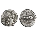 Roman Republic. Sextus Pompeius Fostulus. AR Denarius, 137 BC. 3.93 gms. Roma head right wearing wi