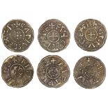 France. Carolingian. Charles the Bald (840-877). Trio of Melle Denier. Cross in central circle; CAR