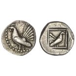 Sicily. Himera. AR Drachm, ca. 500-483/2 BC. 5.81 gms. Cock standing left, abbreviated ethnic below