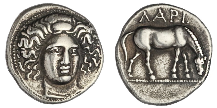 Thessaly. Larissa. AR Drachm, ca. 400-380 BC. 5.81 gms. Head of the nymph Larissa facing ¾ right, h