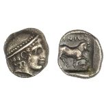 Thrace. Ainos. AR Diobol, ca. 409/8-408/7 BC. 1.20 gms. Head of Hermes right, wearing petasos, rev.