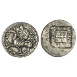 Thrace. Abdera. AR Tetradrachm, ca. 460-444 BC. 29.84 gms. Magistrate: Kallidamas. Griffin seated l