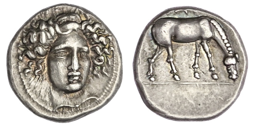 Thessaly. Larissa. AR Drachm, ca. 400-380 BC. 6.14 gms. Head of the nymph Larissa facing ¾ right, w