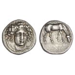 Thessaly. Larissa. AR Drachm, ca. 400-380 BC. 6.14 gms. Head of the nymph Larissa facing ¾ right, w