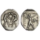 Pamphylia. Aspendos. AR Stater, ca. 380/75-330/25 BC. 10.94 gms. Two wrestlers grappling, B&#923; b