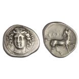 Thessaly. Larissa. AR Drachm, ca. 400-380 BC. 6.07 gms. Head of the nymph Larissa facing ¾ left, ha