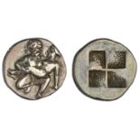 Islands off Thrace. Thasos. AR Drachm, ca. 412-404 BC. 3.49 gms. Satyr advancing, head facing right