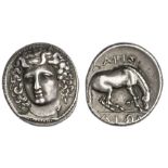 Thessaly. Larissa. AR Drachm, ca. 365-356 BC. 6.08 gms. Head of the nymph Larissa facing ¾ left, we