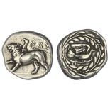 Sikyonia. Sikyon. AR Stater, ca. 350-340 BC. 12.26 gms. Chimaera striding left, wreath above, &#931