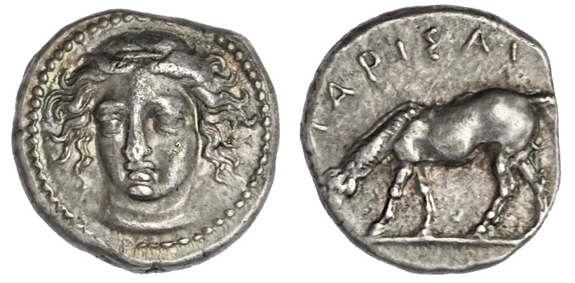 Thessaly. Larissa. AR Drachm, ca. 405/0-370 BC. 6.11 gms. Head of the nymph Larissa facing ¾ left,