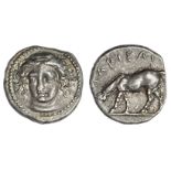 Thessaly. Larissa. AR Drachm, ca. 405/0-370 BC. 6.11 gms. Head of the nymph Larissa facing ¾ left,