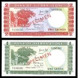 Sierra Leone. Republic. Bank of Sierra Leone. 1 Leone and 2 Leones. ND (1964). P-1as, 2as. Specimen