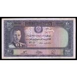 Afghanistan. Kingdom. Da Afghanistan Bank. 20 Afghanis. SH 1318 (1939). P-24a. No. 153833. Violet a