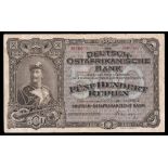 German East Africa. Deutsch-Ostafrikanische Bank. 500 Rupien. 1912. P-5. No. 00607. Black on purple