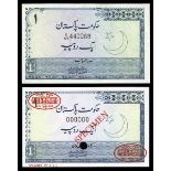 Pakistan. Government of Pakistan. 1 Rupee. No Date. 1974. P-24As. Specimen. No. 00000. Blue on ligh