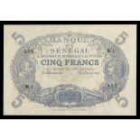 Senegal. Banque du Sénégal. 5 Francs. Law of 1874. P-A1. No. W.1 405. Slate blue. Medallic heads le