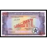 Ghana. Bank of Ghana. 5 Pounds. July 1, 1958. P-3s1. Specimen. Purple and orange on multicolor. Ban