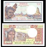 Djibouti. Banque Nationale. 1979-1988 issues: 500 Francs. P-36a, b. Man, rock formations along sea;