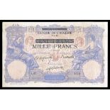 Tunisia. German Occupation - WWII. Banque de l'Algérie. 1000 Francs on 100 Francs. ND (1942-43). P-