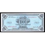 Italy. WWII. Allied Military Currency. 1000 Lire. Series of 1943 A. P-M23. Black and light blue. Li