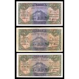 Egypt. Kingdom. National Bank. Trio of 5 Pounds. July 16, and August 19, 1942, November 4, 1943. P-